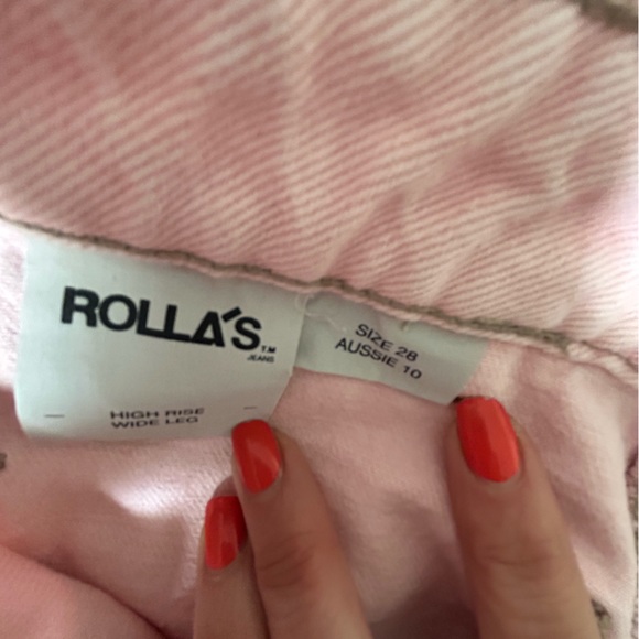 Rollas High Waist Wide Leg Pink Denim Trouser - Picture 7 of 7